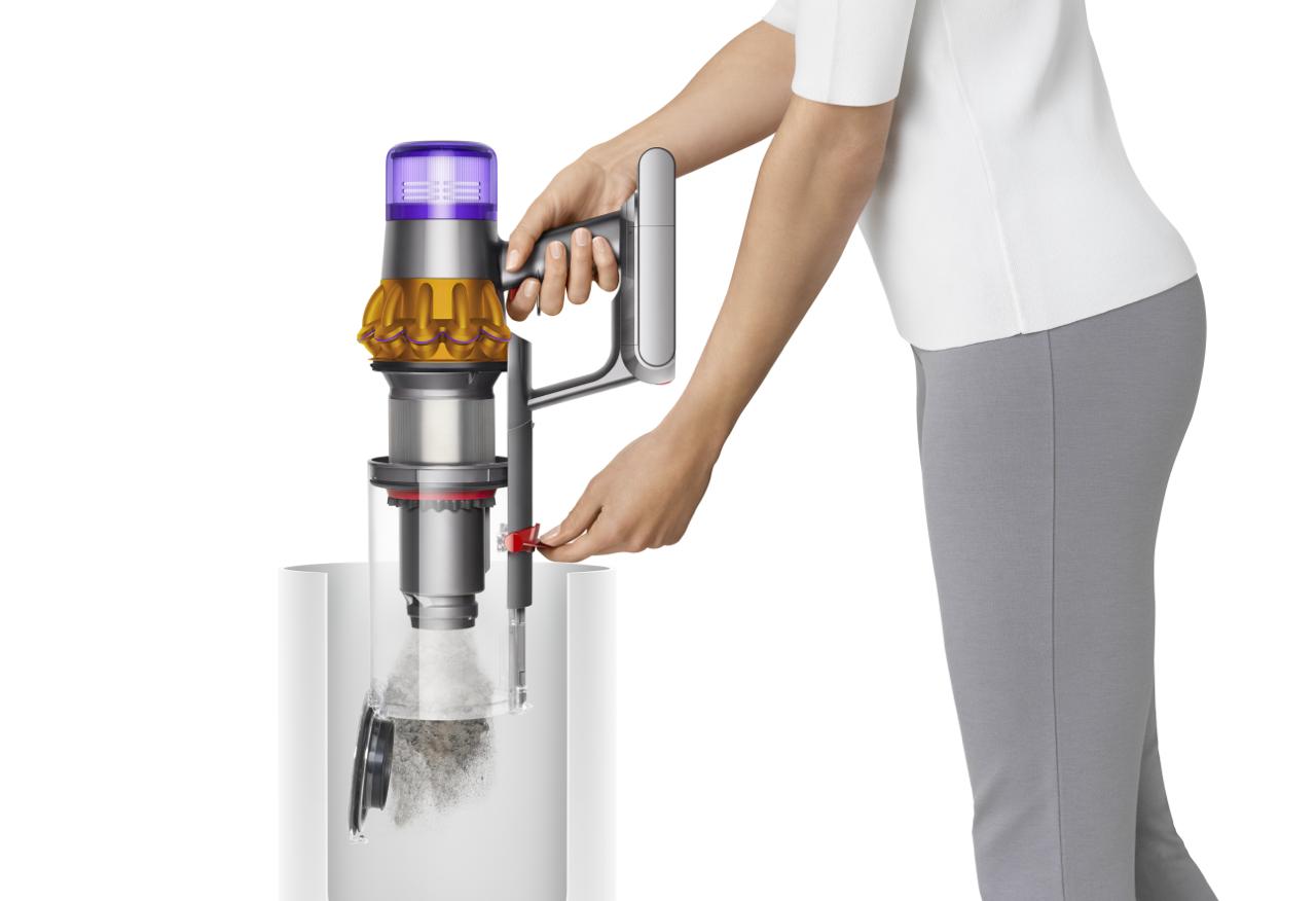 Emptying the bin on the Dyson V15 Detect vacuum